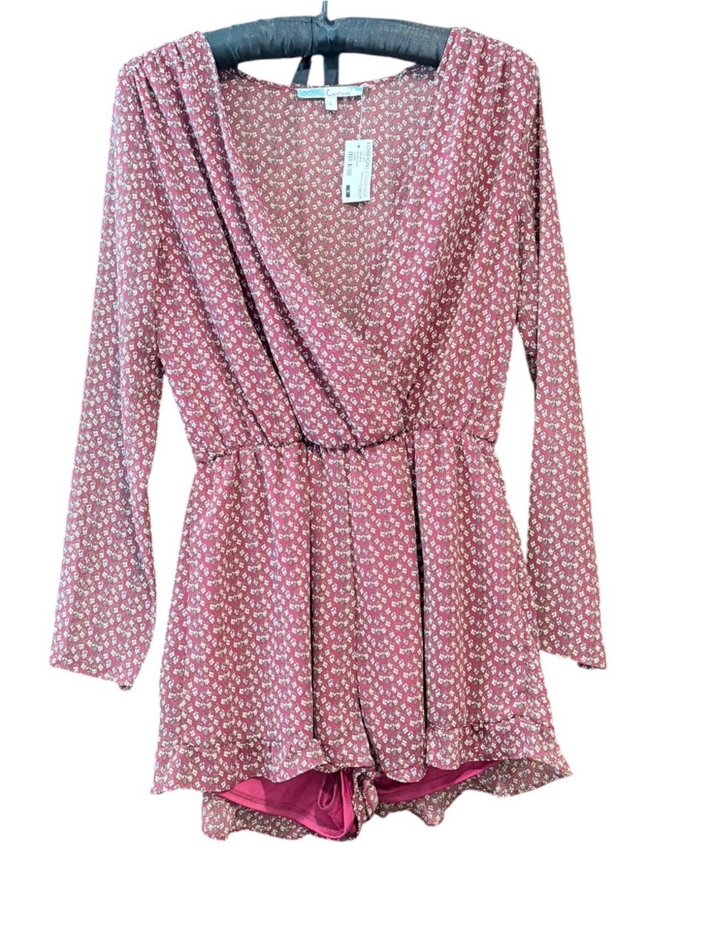 Cecico Red White Ditsy Floral Ruffle Wrap Romper playsuit with Bell Sleeves